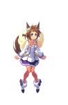  1girl angry animal_ears biko_pegasus blue_eyes blush brown_hair clenched_hands full_body hair_ornament highres horse_ears horse_tail looking_at_viewer official_art short_hair solo star star_hair_ornament tail thigh-highs transparent_background umamusume wings 