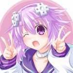  1girl choker double_v kazuneko_(wktk1024) lowres neptune_(choujigen_game_neptune) neptune_(series) purple_hair v 
