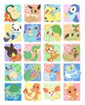  :d bird black_eyes blush_stickers brown_eyes bulbasaur charmander chespin chikorita chimchar closed_mouth commentary commentary_request creature cyndaquil eevee fennekin fiery_tail fire froakie gen_1_pokemon gen_2_pokemon gen_3_pokemon gen_4_pokemon gen_5_pokemon gen_6_pokemon happy highres lai_(pixiv1814979) looking_at_viewer mudkip multicolored multicolored_background no_humans open_mouth orange_eyes oshawott pikachu piplup pokemon pokemon_(creature) red_eyes sharp_teeth smile snivy squirtle teeth tepig torchic totodile treecko turtwig waving yellow_eyes 