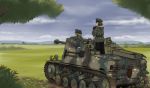  absurdres axe binoculars caterpillar_tracks clouds day grass ground_vehicle highres marder_ii military military_vehicle millimeter motor_vehicle original pickaxe scenery sky tank_destroyer world_war_ii 