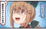  1girl 1koma black_hat brown_eyes brown_hair comic crying crying_with_eyes_open hair_between_eyes hair_ornament hairclip hat ido_(teketeke) kantai_collection long_hair open_mouth shaded_face solo speech_bubble tashkent_(kantai_collection) tears translation_request 