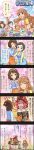  4girls 5koma black_eyes black_hair brown_eyes brown_hair character_name comic costume eyebrows hair_ornament hairband hairclip highres idolmaster idolmaster_cinderella_girls long_hair long_image matsuo_chizuru moroboshi_kirari multiple_girls nagatomi_hasumi official_art petals short_hair tall_image ueda_suzuho 