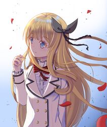  1girl absurdres blonde_hair blue_eyes blush highres juliet_percia kishuku_gakkou_no_juliet long_hair looking_at_viewer sasatabekung school_uniform self_upload smile solo 