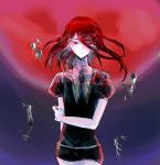  androgynous gem_uniform_(houseki_no_kuni) hair_over_one_eye holding_own_arm houseki_no_kuni looking_at_viewer mercury moon necktie red_eyes red_moon redhead shinsha_(houseki_no_kuni) short_hair solo sparkle 