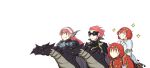  armor axe black_hair blush cape dragon fire_emblem fire_emblem:_kakusei fire_emblem:_mystery_of_the_emblem gloves hairband headband ippers jerome_(fire_emblem) long_hair maria_(fire_emblem) mask minerva_(fire_emblem) mother_and_daughter open_mouth red_armor red_eyes redhead serge_(fire_emblem) short_hair siblings sisters smile weapon 