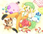  1girl bel_(pokemon) blonde_hair breasts commentary_request green_eyes hat medium_hair migime1 pantyhose pokemon pokemon_(creature) pokemon_(game) pokemon_bw 