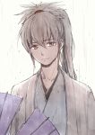  1boy fire_emblem fire_emblem_if japanese_clothes looking_at_viewer rain red_eyes smile solo standing_in_rain takumi_(fire_emblem_if) water_drop white_hair 