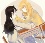  black_hair blazer blonde_hair blush jacket katou_asuka kuroki_tomoko long_hair marker smile watashi_ga_motenai_no_wa_dou_kangaetemo_omaera_ga_warui! 