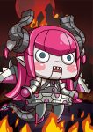  1girl april_fools blue_eyes blush_stickers chibi curled_horns dragon_tail elizabeth_bathory_(fate)_(all) fate/grand_order fate_(series) fire full_moon humanoid_robot long_hair mecha_eli-chan moon official_art open_mouth pink_hair pointy_ears red_moon riyo_(lyomsnpmp) sharp_teeth solo tail teeth 