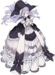  1girl atelier_(series) atelier_sophie black_bow bonnet bow closed_mouth dress frills full_body hands_clasped lace long_hair looking_at_viewer noco_(adamas) official_art one_eye_closed own_hands_together pamela_ibiss purple_hair red_eyes smile solo 
