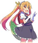  1girl backpack bag dragon_horns dragon_tail highres horns kobayashi-san_chi_no_maidragon open_mouth orange_eyes roku_no_hito tail tooru_(maidragon) twintails 