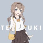  bag braid emia_wang hair_ornament hairband handbag headband kantai_collection light_brown_hair pleated_skirt propeller_hair_ornament school_uniform skirt teruzuki_(kantai_collection) 