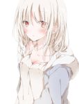  1girl blonde_hair breasts cleavage collarbone eyebrows_visible_through_hair hiro_(hirohiro31) long_hair looking_at_viewer original red_eyes solo upper_body white_background 