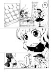  3girls absurdres animal_ears apron buttons comic dango flat_cap food greyscale hat hat_ribbon highres komeiji_koishi long_sleeves medium_hair monochrome multiple_girls page_number rabbit_ears ribbon ringo_(touhou) seiran_(touhou) shirt short_hair short_sleeves skirt sonson_(eleven) third_eye touhou translation_request wagashi wavy_hair wide_sleeves 