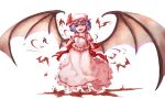  1girl bat_wings blue_hair chkai2281 dress fang fangs highres large_wings looking_at_viewer open_mouth red_eyes remilia_scarlet sharp_teeth short_hair simple_background smile teeth the_embodiment_of_scarlet_devil touhou white_background white_dress wings 