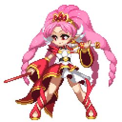  1girl animated animated_gif blinking cure_scarlet dress earrings go!_princess_precure jewelry long_hair lowres magical_girl pink_hair pixel_art precure solo standing tagme takoyaki_neko-san 