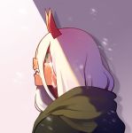 1girl aqua_eyes chepill crying darling_in_the_franxx face from_side highres horns long_hair pink_hair red_skin sad snow spoilers tears zero_two_(darling_in_the_franxx) 