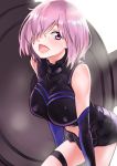  1girl armor armored_dress fate/grand_order fate_(series) hair_over_one_eye highres mash_kyrielight nekoi_mie open_mouth purple_hair short_hair solo violet_eyes 