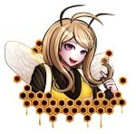  1girl ahoge akamatsu_kaede animal_costume antennae blonde_hair dangan_ronpa highres honeycomb_(pattern) kurokku-tokei musical_note_hair_ornament new_dangan_ronpa_v3 open_mouth smile upper_body violet_eyes 