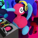  3d animated animated_gif bird closed_eyes commentary cortoony creature dancing dj full_body gen_2_pokemon headphones multicolored music no_humans phonograph pokemon pokemon_(creature) polygonal porygon2 record reflection 