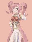  1girl blush breastplate brown_eyes circlet cute fire_emblem fire_emblem_echoes:_mou_hitori_no_eiyuuou fire_emblem_gaiden fire_emblem_heroes gloves highres intelligent_systems long_hair mae_(fire_emblem) mikoko1 moe nintendo open_mouth pink_background pink_hair simple_background solo super_smash_bros. twintails 