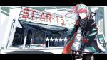  1girl absurdres ar-15 armor bangs black_legwear blue_eyes buckle building bullpup character_name clothes_writing coat digi-mind_update_(girls_frontline) dress eyebrows_visible_through_hair floating_hair girls_frontline gloves graffiti gun hair_ornament half-closed_eyes highres holding holding_gun holding_weapon holster long_hair looking_away multicolored_hair parted_lips pink_hair ponytail qiyan rifle road scope sidelocks single_thighhigh sleeveless sleeveless_dress solo st_ar-15_(girls_frontline) star strap streaked_hair street thigh-highs thigh_strap weapon wind wind_lift 