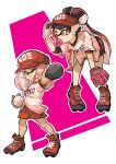  2girls aori_(splatoon) ball baseball baseball_bat baseball_cap baseball_glove baseball_uniform bubble_blowing chewing_gum cleats hat hime_(splatoon) looking_at_viewer multiple_girls smile splatoon splatoon_1 splatoon_2 sportswear tentacle_hair wong_ying_chee 