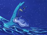  aqua_skin blue blue_eyes closed_mouth expressionless full_body gen_1_pokemon lai_(pixiv1814979) lapras looking_at_viewer looking_back night night_sky no_humans pokemon pokemon_(creature) shell sky solo star_(sky) starry_sky swimming water waves 