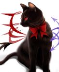  absurdres animalization artist_name asymmetrical_wings black_cat bow cat cat_focus demon_tail highres houjuu_nue neck_bow no_humans red_bow red_eyes red_neckwear shadow sheya signature simple_background solo tail touhou white_background wings 
