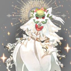  1girl bridal_veil chains cosplay fate/extra fate_(series) flower gardevoir green_hair hair_flower hair_ornament inoue_(fydns7) mega_gardevoir mega_pokemon nero_claudius_(bride)_(fate) nero_claudius_(bride)_(fate)_(cosplay) nero_claudius_(fate)_(all) pokemon pokemon_(creature) red_eyes short_hair solo veil zipper 