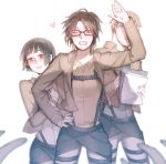  1boy 2girls black_hair blush brown_hair glasses hange_zoe moblit_berner multiple_girls nifa_(shingeki_no_kyojin) shingeki_no_kyojin three-dimensional_maneuver_gear uniform 