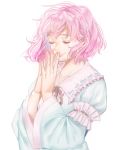 1girl closed_eyes closed_mouth fingernails hands_together iso_so lips nail_polish pink_hair pink_nails saigyouji_yuyuko short_hair smile solo touhou white_background wide_sleeves 