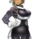  1girl blush breasts character_request commentary_request copyright_request gloves pilot_suit solo tan tight tsukinami_kousuke white_hair 