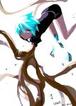  androgynous artist_name blue_eyes blue_hair broken dated gem_uniform_(houseki_no_kuni) gold golden_arms hair_over_one_eye highres houseki_no_kuni looking_at_viewer missing_limb phosphophyllite short_hair solo sparkle 