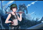  1boy 1girl alphonse_elric anonamos armor background bandanna blue_eyes cosplay fullmetal_alchemist gloves navel ruby_rose rwby shiny winry_rockbell winry_rockbell_(cosplay) wrench 