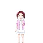  1girl alternate_hairstyle artist_request bangs child dress looking_at_viewer love_live! love_live!_school_idol_festival love_live!_sunshine!! official_art parted_bangs pink_sweater redhead sakurauchi_riko smile solo sweater transparent_background twintails white_dress yellow_eyes younger 
