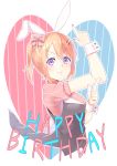  1girl :&gt; animal_ears bow commentary_request eyebrows_visible_through_hair finger_gun gochuumon_wa_usagi_desu_ka? hair_bow hair_ornament hairclip hand_up happy_birthday hetareeji highres hoto_cocoa index_finger_raised looking_at_viewer nail_polish orange_hair pink_nails rabbit_ears short_hair short_sleeves solo v-shaped_eyebrows violet_eyes wrist_cuffs 