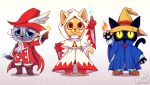  :3 arm_up barefoot black_cat black_mage blue_eyes boots brown_footwear cat final_fantasy fire furrification furry grey_cat hat hood hoodie long_sleeves looking_at_viewer magic no_humans orange_cat pants pointing pointing_up red_mage shoes signature standing star striped striped_pants techranova white_eyes white_mage witch_hat yellow_eyes 