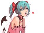  1girl aqua_eyes aqua_hair demon_tail elbow_gloves fangs gloves hair_ribbon hatsune_miku headphones heart heart_hunter_(module) looking_at_viewer open_mouth panties_(pantsu-pirate) project_diva project_diva_(series) ribbon short_hair solo tail twintails vocaloid white_background wings 