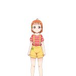  1girl ahoge artist_request bangs child clover_hair_ornament hair_ornament looking_at_viewer love_live! love_live!_school_idol_festival love_live!_sunshine!! official_art orange_hair red_eyes short_hair smile solo striped takami_chika transparent_background younger 