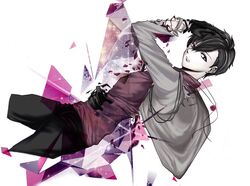  1boy black_eyes black_gloves black_hair black_pants caligula_(game) enari_(27851715) flower gloves hair_between_eyes highres jacket looking_at_viewer male_focus pants protagonist_(caligula) rose solo 