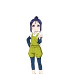  1girl artist_request bangs blue_hair child clenched_hand hand_on_hip long_hair looking_at_viewer love_live! love_live!_school_idol_festival love_live!_sunshine!! matsuura_kanan official_art pants parted_bangs ponytail smile solo transparent_background violet_eyes younger 