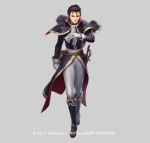  1boy black_hair book boots brown_eyes capelet company_name cuboon fire_emblem fire_emblem:_thracia_776 fire_emblem_heroes full_body gloves grey_background male_focus official_art reinhardt_(fire_emblem) simple_background solo sword weapon 