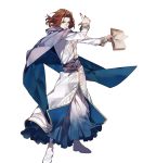  1boy 88_taho blue_cape blue_eyes book cape collar cyas fire_emblem fire_emblem:_thracia_776 fire_emblem_heroes focused highres holding holding_book lips long_sleeves male_focus official_art redhead robe serious short_hair simple_background solo standing transparent_background white_footwear white_robe 