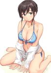  1girl bare_shoulders bikini blush breasts brown_hair cleavage jewelry navel necklace original sawada_yuusuke side-tie_bikini smile swimsuit 