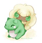  ^_^ blush_stickers closed_eyes creature gen_5_pokemon looking_at_viewer nananiwaniwa no_humans orange_eyes pokemon pokemon_(creature) signature simple_background sitting substitute whimsicott white_background 