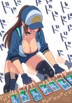  1girl artist_name baseball_cap black_legwear blush breasts brown_hair cellphone cleavage covered_eyes dated female_protagonist_(pokemon_go) fingerless_gloves gloves hat large_breasts long_hair lugia motion_lines open_mouth phone pokemon pokemon_go ponytail short_shorts shorts signature simple_background smartphone smile solo standing sweatdrop thigh-highs too_many white_background zheng 