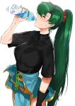  1girl blush breasts closed_eyes fire_emblem fire_emblem:_rekka_no_ken green_hair high_ponytail highres large_breasts long_hair lyndis_(fire_emblem) ormille ponytail simple_background solo very_long_hair water white_background 