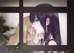 2girls aihara_mei aihara_yuzu bare_shoulders black_hair blonde_hair bush citrus_(saburouta) incest koban7513 multiple_girls step-siblings window yuri