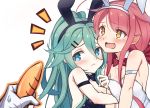  1boy 2girls admiral_(kantai_collection) animal_ears bare_shoulders black_legwear black_leotard blush bow bowtie braid breasts bunny_tail bunnysuit carrot cleavage covered_navel detached_collar fake_animal_ears gloves green_eyes green_hair hair_between_eyes hair_flaps hair_ribbon hairband kantai_collection kawakaze_(kantai_collection) kuroten leotard long_hair medium_breasts military military_uniform multiple_girls naval_uniform open_mouth out_of_frame pantyhose rabbit_ears redhead ribbon small_breasts strapless strapless_leotard tail twin_braids uniform very_long_hair white_gloves white_leotard wrist_cuffs yamakaze_(kantai_collection) yellow_eyes 